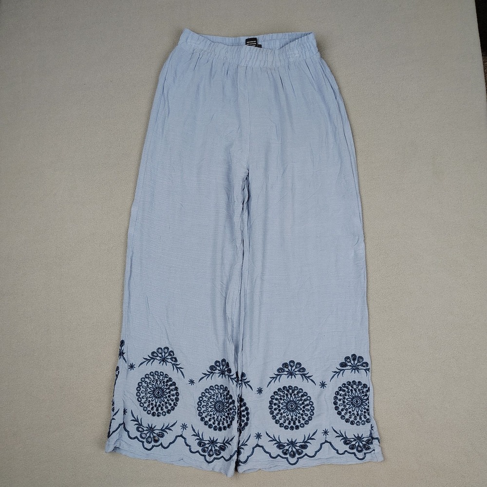Liv‎ Los Angeles Wide Leg Pants Women Large Blue Embroidered Pull On Beach Cozy